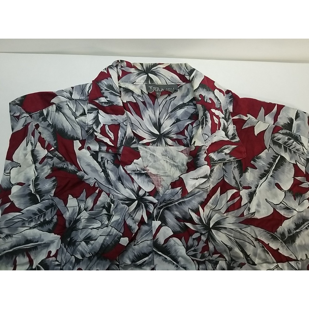 Triumph of California Mens Hawaiian Aloha Camp Button Up Shirt Red Floral‎ L